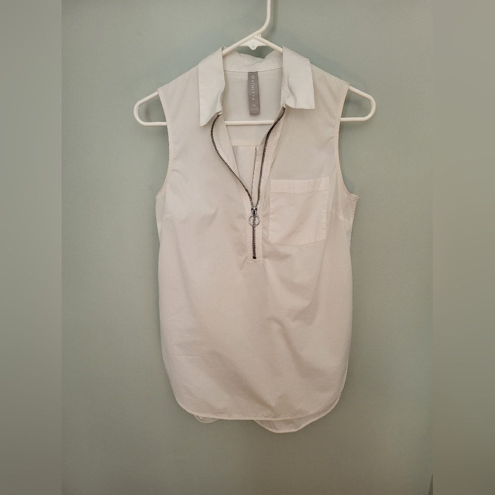 Athleta Uptown White Shelle Zip Sleeveless Tunic Tank Collared XS
